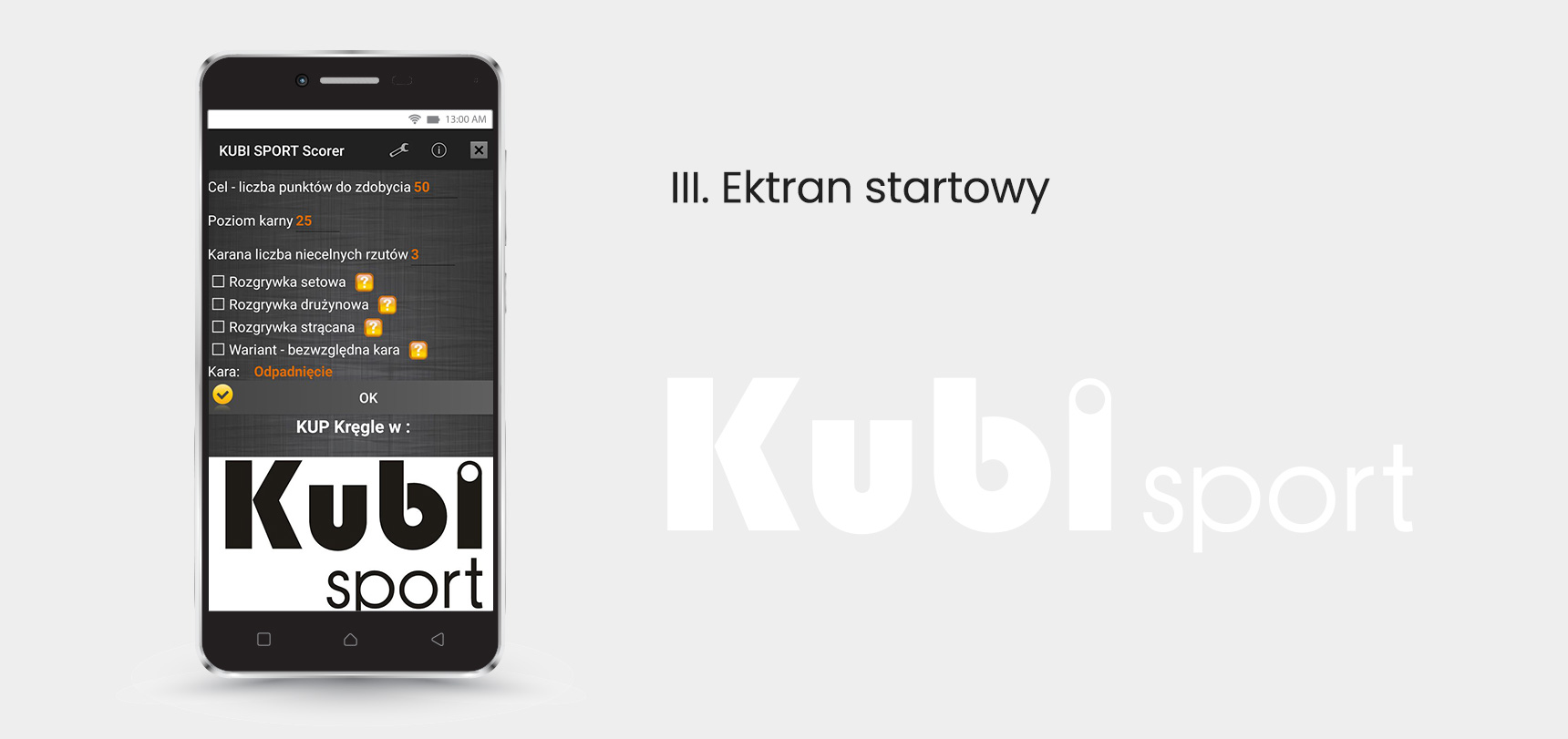 ekran startowy Kubi Sport Scorer